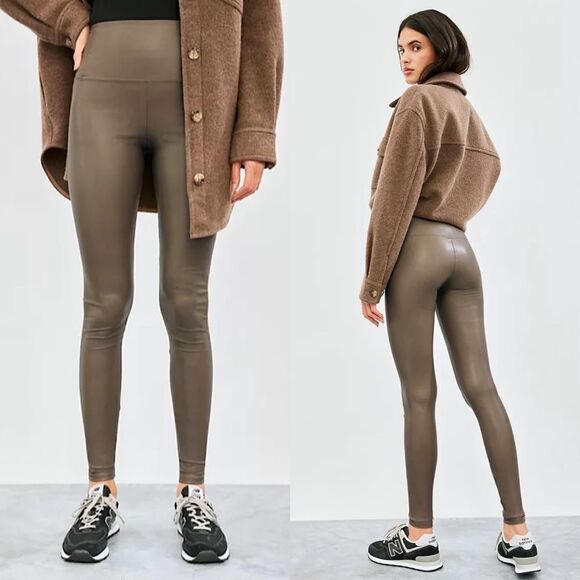 Aritzia-Wilfred Olive Faux Leather Daria Pant - Picture 1 of 14